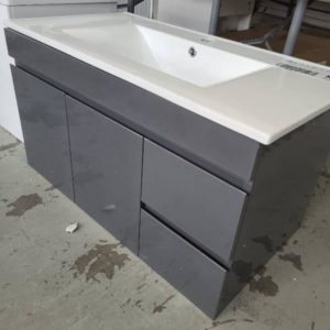 900MM WALL HUNG GREY VANITY WITH WHITE CERAMIC TOP