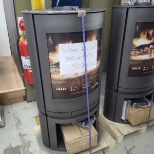 SCANDIA HELIX WOOD FIRE HEATER WITH WOOD STACKER SOLD AS IS SOME DENTS AND SCRATCHES RRP$1799 GRAPHITE COLOUR SCMR500550G-18-0185 3 MONTH WARRANTY