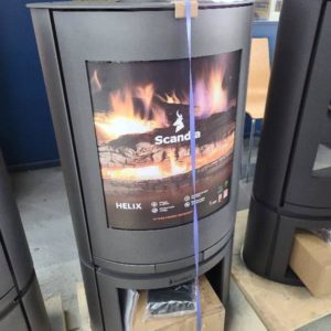 SCANDIA HELIX WOOD FIRE HEATER WITH WOOD STACKER SOLD AS IS SOME DENTS AND SCRATCHES RRP$1799 GRAPHITE COLOUR SCMR500550G-18-0178 3 MONTH WARRANTY