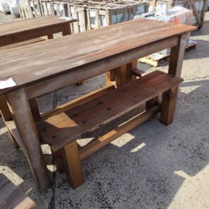 PRE OILED PINE TIMBER OUTDOOR TABLE WITH 2 BENCH SEATS