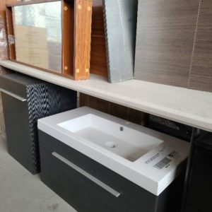 850MM GREY LAMINATE WALL HUNG VANITY WITH SIDE CABINET AND WALL MIRROR