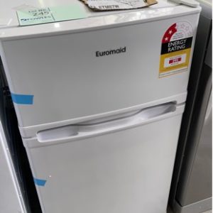 EX DISPLAY EUROMAID ETM87W WHITE FRIDGE WITH TOP MOUNT FREEZER SMALL OVERALL SIZE 480MM WIDE X 850MM HIGH X 520MM DEEP WITH 3 MONTH WARRANTY