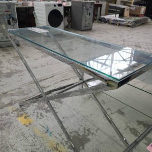 EX SHOWROOM DISPLAY - AU0199 CHROME AND GLASS CROSS LEG HALL TABLE 1140MM