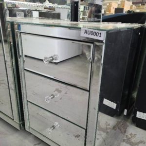 EX SHOWROOM DISPLAY - AU0001 GLASS MIRROR 3 DRAWER BEDSIDE TABLE
