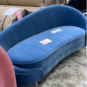 EX HIRE - BLUE VELVET STYLE CURVED COUCH SOLD AS IS