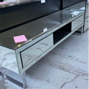 EX SHOWROOM DISPLAY - AU0456 MIRROR GLASS 1600MM TV UNIT WITH 2 DRAWERS SOFT CLOSE DRAWERS