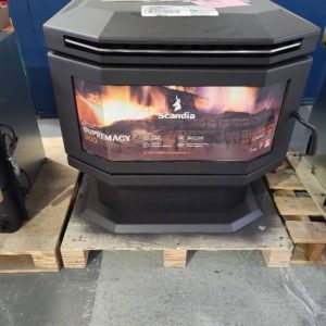 SCANDIA SUPREMACY 300 SCSP300 LARGEST WOOD HEATER IN PREMIUM RANGECAPABLE OF HEATING UP TO 300M2 BAY WINDOW DESIGN SUPER HEAVY DUTY FIREBOX 3 SPEED FAN WITH 3 MONTH WARRANTY  SOLD AS IS SCRATCH & DENT STOCK SCSP300-21-0021