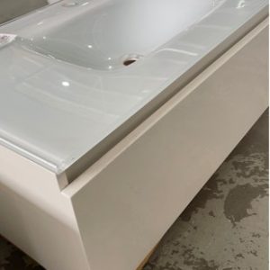 EX DISPLAY ESCAPE WALL HUNG VANITY 900MM WITH WHITE GLASS VANITY TOP RRP$669 **HAS BEEN UN-INSTALLED FROM A PERMANENT DISPLAY SOLD AS IS**