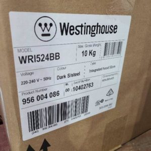 WESTINGHOUSE WRI524BB INTEGRATED RANGE HOOD 52CM WITH 12 MONTH WARRANTY