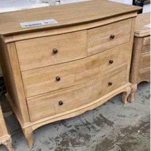 EX DISPLAY WASHED OAK FRENCH PROVINCIAL CHEST OF DRAWERS 4 DRAWER SOLD AS IS