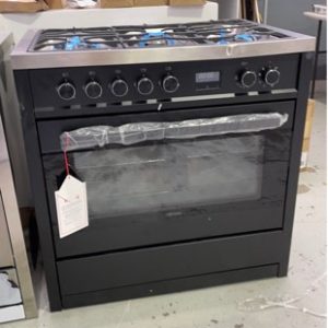 EX DISPLAY TECHNIKA TEG95TBK 900MM BLACK FREESTANDING OVEN DUEL FUEL WITH 8 COOKING FUNCTIONS & STORAGE DRAWER WITH 3 MONTH WARRANTY **DENT ON LEFT SIDE & ON TOP LIP**