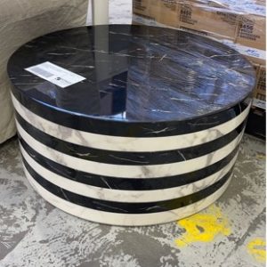 EX HIRE BLACK & WHITE FAUX MARBLE ROUND COFFEE TABLE SOLD AS IS DAMAGED CHECK PICTURES 900MM ROUND
