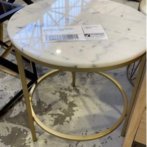 EX HIRE MARBLE TOPPED SIDE TABLE METAL BASE SOLD AS IS