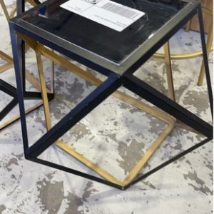 EX HIRE GOLD & BLACK SIDE TABLE SOLD AS IS