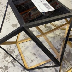 EX HIRE GOLD & BLACK SIDE TABLE SOLD AS IS