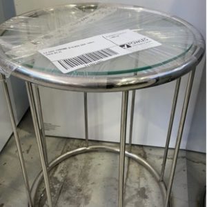 EX HIRE CHROME & GLASS SIDE TABLE SOLD AS IS