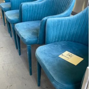EX HIRE TEAL VELVET DINING CHAIR SOME MARKS SOLD AS IS