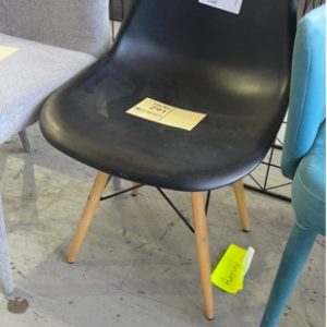 EX HIRE BLACK ACRYLIC & TIMBER DINING CHAIR SOLD AS IS