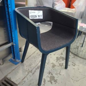 EX HIRE PETROL BLUE TUB CHAIR WITH GREY FELT INTERIOR SOLD AS IS SOLD AS IS
