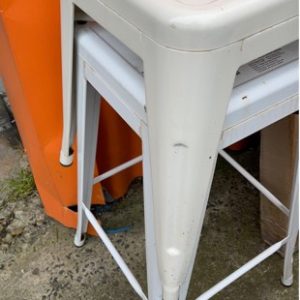 EX HIRE STOCK - WHITE METAL LOW STOOL SOLD AS IS