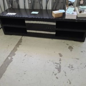 EX HIRE BLACK TIMBER ENTERTAINMENT UNIT 1900MM X 500MM DEEP CHIPPED DAMAGED CHECK PICTURES SOLD AS IS