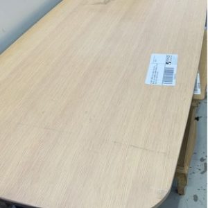 EX HIRE TIMBER OVAL DINING TABLE WITH METAL LEGS 1600MM X 800MM DAMAGED STOCK SOLD AS IS CHECK PICTURES