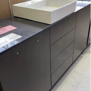 1500MM SINGLE BOWL VANITY WENGE CABINET WITH WHITE STONE TOP ABOVE COUNTER BOWL BV-915T