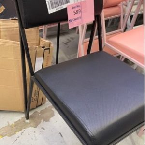 EX HIRE BLACK VINYL CHAIR WITH BLACK METAL FRAME SOLD AS IS
