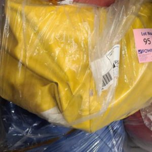 EX HIRE YELLOW VINYL BEANBAG SOLD AS IS