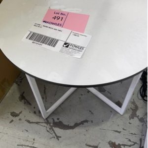 EX HIRE - ROUND WHITE SIDE TABLE SOLD AS IS