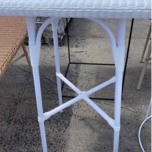 EX HIRE - WHITE RATTAN BAR TABLE SOLD AS IS