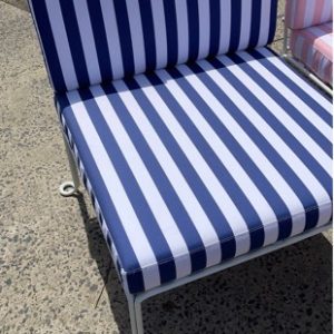 EX HIRE - BLUE & WHITE STRIPED CHAIR SOLD AS IS