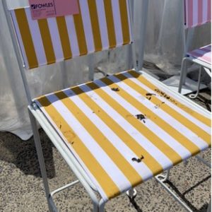 EX HIRE - YELLOW & WHITE STRIPED BAR STOOL SOLD AS IS