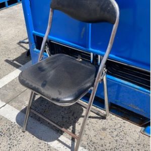 EX HIRE - BLACK & CHROME FOLDING CHAIR SOLD AS IS