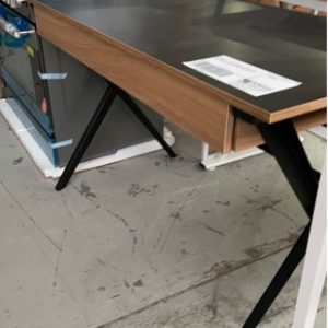 EX DISPLAY - OAK & BLACK OFFICE DESK WITH SINGLE LONG DRAWER SOLD AS IS