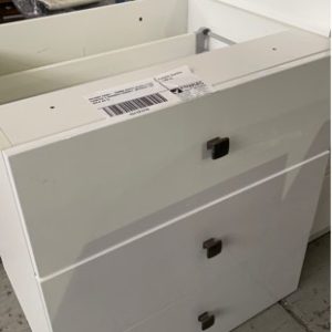 SECOND HAND- 700MM WHITE GLOSS 2 PAC PAINTED 3 DRAWER CABINET WITHOUT TOP SOLD AS IS