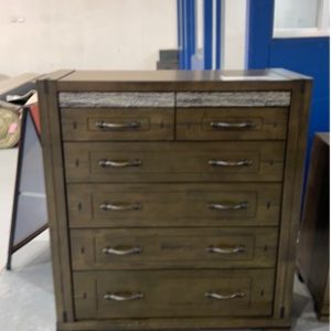 EX DISPLAY - TIMBER 6 DRAWER TALLBOY SOLD AS IS