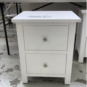 EX DISPLAY - WHITE 2 DRAWER BEDSIDE TABLE SOLD AS IS