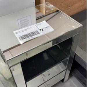 EX DISPLAY - GLASS BEDSIDE TABLE CRACKED TOP SOLD AS IS
