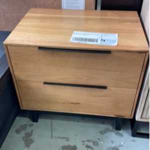 EX DISPLAY - NATURAL TIMBER 2 DRAWER BEDSIDE TABLE SOLD AS IS