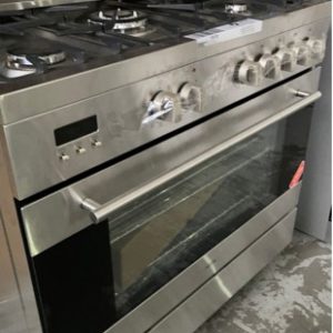 BRAND NEW EURO EV900DPSX S/STEEL 900MM FREESTANDING OVEN 5 BURNERS GAS COOKTOP WITH CENTRAL WOK ELECTRIC OVEN WITH 8 COOKING FUNCTIONS TRIPLE GLAZED DOOR ROTISSERIE LOWER STORAGE COMPARTMENT WITH 2 YEARS WARRANTY