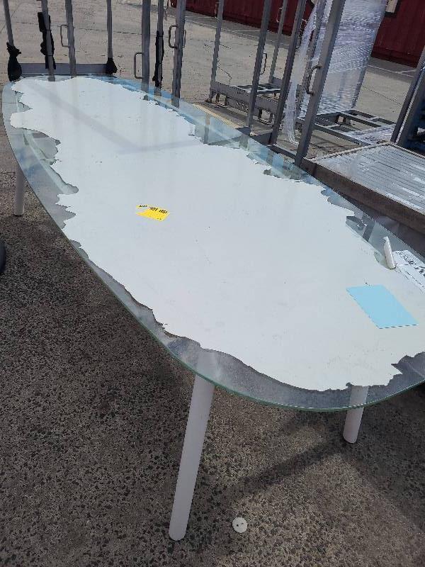 EX HIRE - LARGE OVAL GLASS TABLE SOLD AS IS