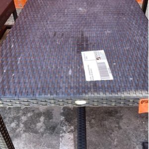 EX HIRE - OUTDOOR RATTAN TABLE NO GLASS TOP SOLD AS IS