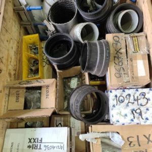 PALLET OF ASST'D PLUMBING ITEMS- ELBOWS SLEEVES BRASS ITEMS UNIONS CLAMPS ETC