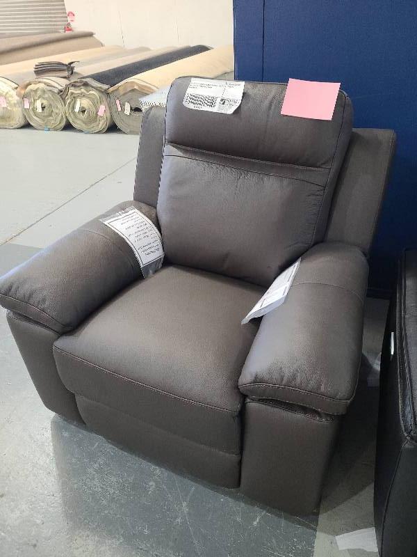 BRAND NEW MONICA ESPRESSO LEATHER RECLINER ARM CHAIR SOLD AS IS
