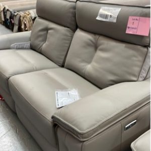 BRAND NEW CORBEN THICK PREMIUM LEATHER GREY 2.5 SEATER COUCH WITH ELECTRIC RECLINERS SOLD AS IS