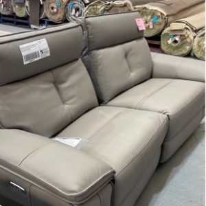 BRAND NEW CORBEN THICK PREMIUM LEATHER GREY 2.5 SEATER COUCH WITH ELECTRIC RECLINERS SOLD AS IS