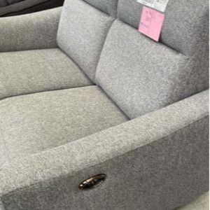 BRAND NEW ANGIE 2 SEATER COUCH IN FABRIC STORM WITH ELECTRIC RECLINERS SOLD AS IS