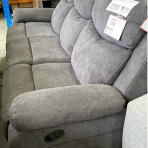 EX DISPLAY NIKSON 3 SEATER COUCH WITH MANUAL RECLINERS CHARCOAL FABRIC SOLD AS IS