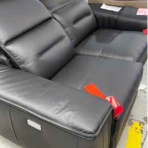 BRAND NEW LAYTON 2 SEATER COUCH WITH ELECTRIC RECLINERS BLACK LEATHER WITH METAL FEET SOLD AS IS
